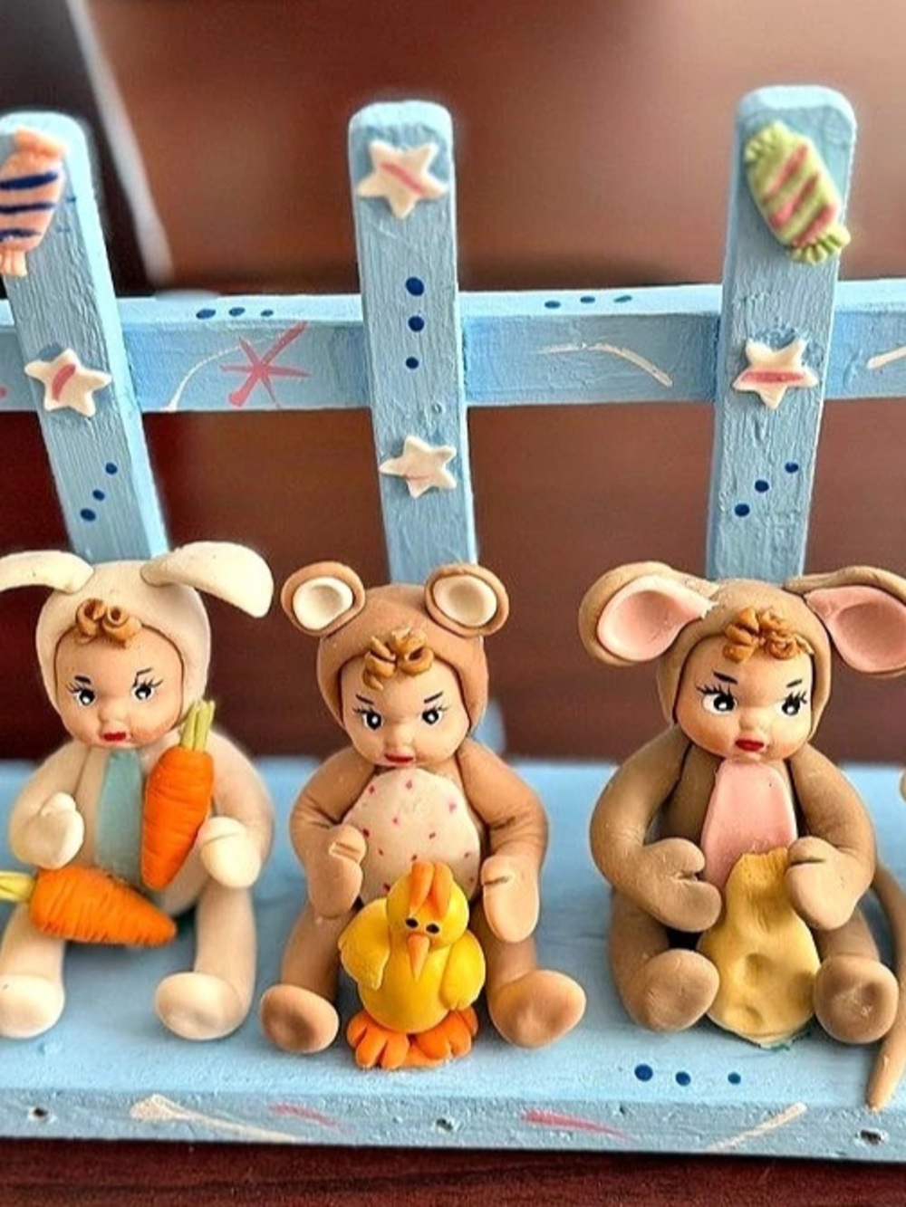 Hand-Painted Babies in Customs Figurine Display. Vintage